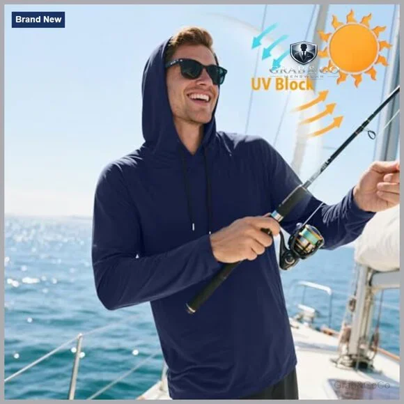 Men's Long Sleeve Hooded Athletic Shirt UPF Sun Protection Lightweight